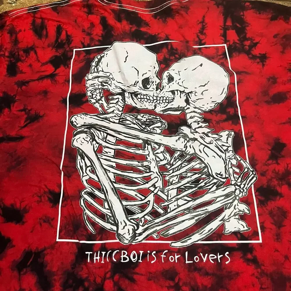 ThiccBoi Is For Lovers Unisex Red Black Tie Dye Athlete Crossfit Tee Shirt Sz L - Picture 1 of 4